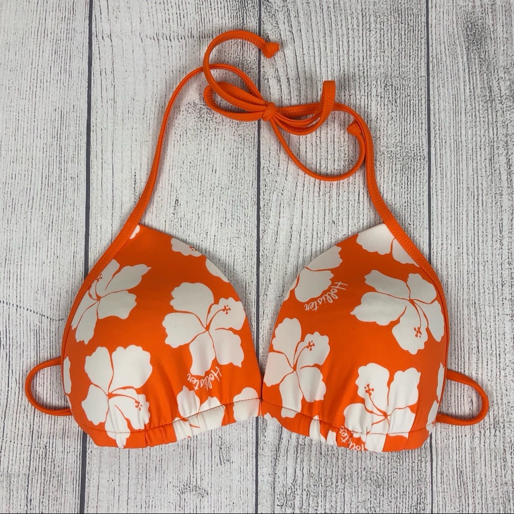 Hollister Orange Hibiscus Padded Bikini Top Size M